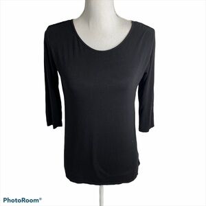 Pebble & Stone Ruffle Back Blouse Small Black Top